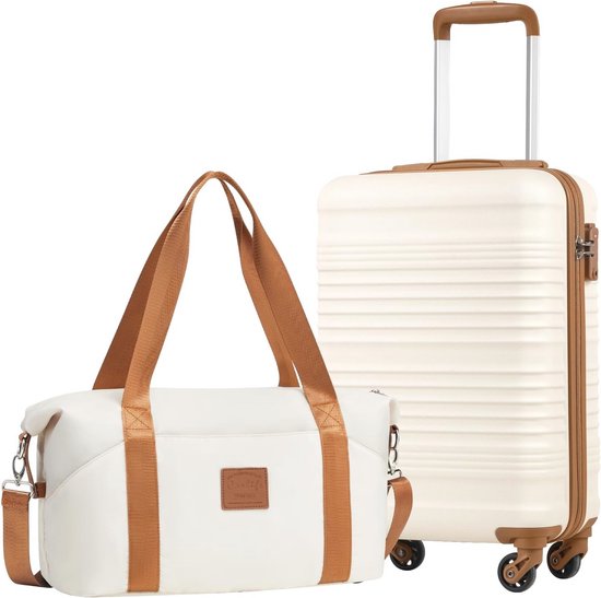 COOLIFE Cabinekoffer, 55 X 35 20 Cm, Voor Ryanair Luchtvaartmaatschappijen Handbagage Cabinebagage Lichtgewicht Met Tsa Slot En 4 Spinner Wielen Wit Bruin 55x35x20cm Suitcase Trolley Dragen 1955287591