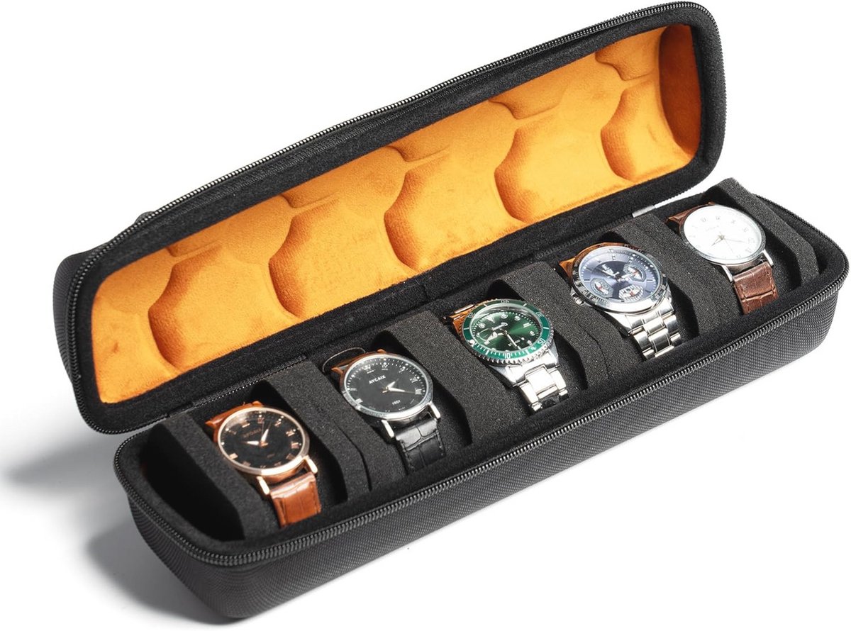 Hard Watch Roll Reisetui - 5 Slots Organizer met Antislip Horlogekussens