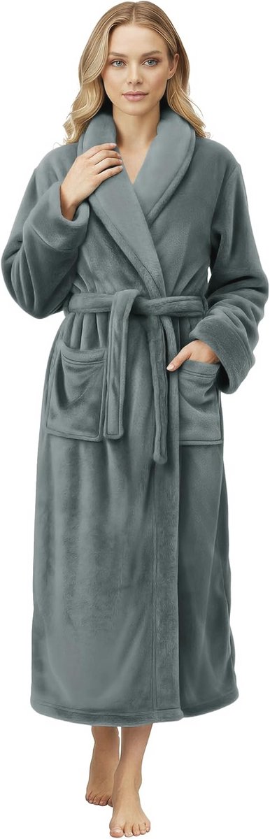 NY Threads Premium Womens Robe Plush Soft Long Bathrobe Warm Fleece Shawl Collar Spa Robe Pack of 1, Small, Dark Grey