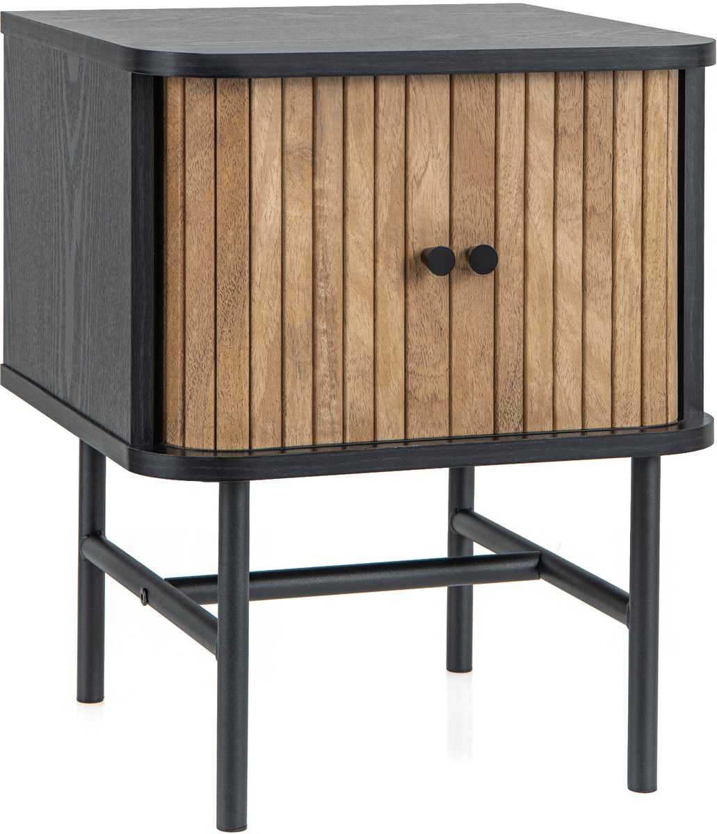 Costway Nachtkastje met schuifdeuren,nachtkastje met opbergruimte, bijzettafel met metalen poten, nachtkastje voor woonkamer, slaapkamer, 40 x 39 x 49 cm (wit)