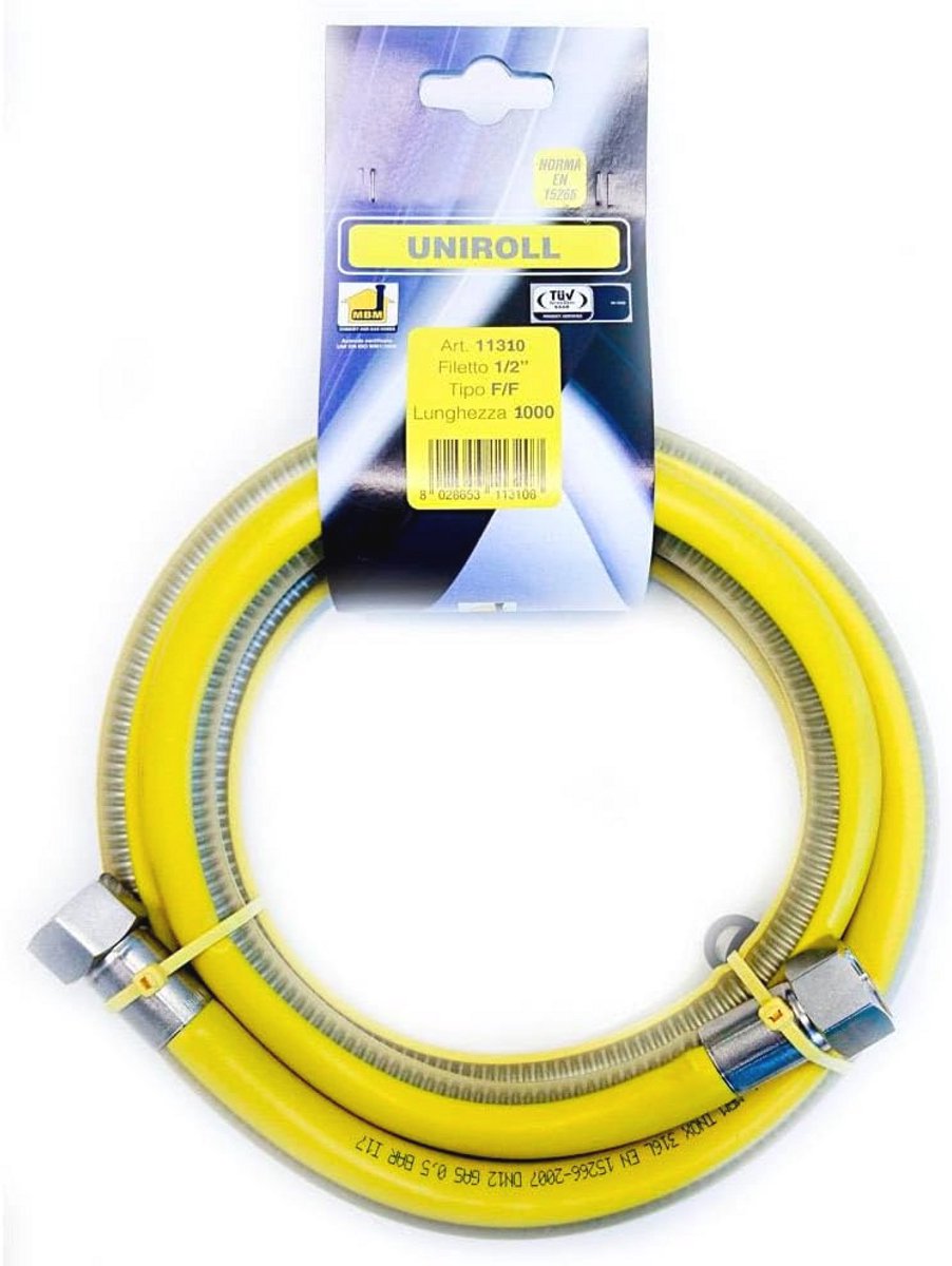 Gasslang 1 m 1/2 inch roestvrij staal voor kookplaat