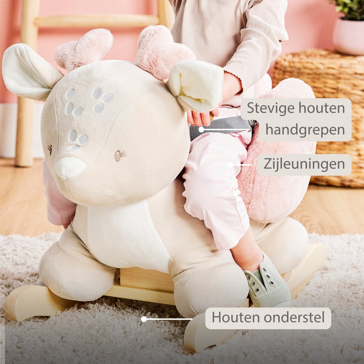 Nattou FanFan Hobbelpaard hertje - 59 cm - Schommelpaard - Baby Speelgoed - Beige — afbeelding 2