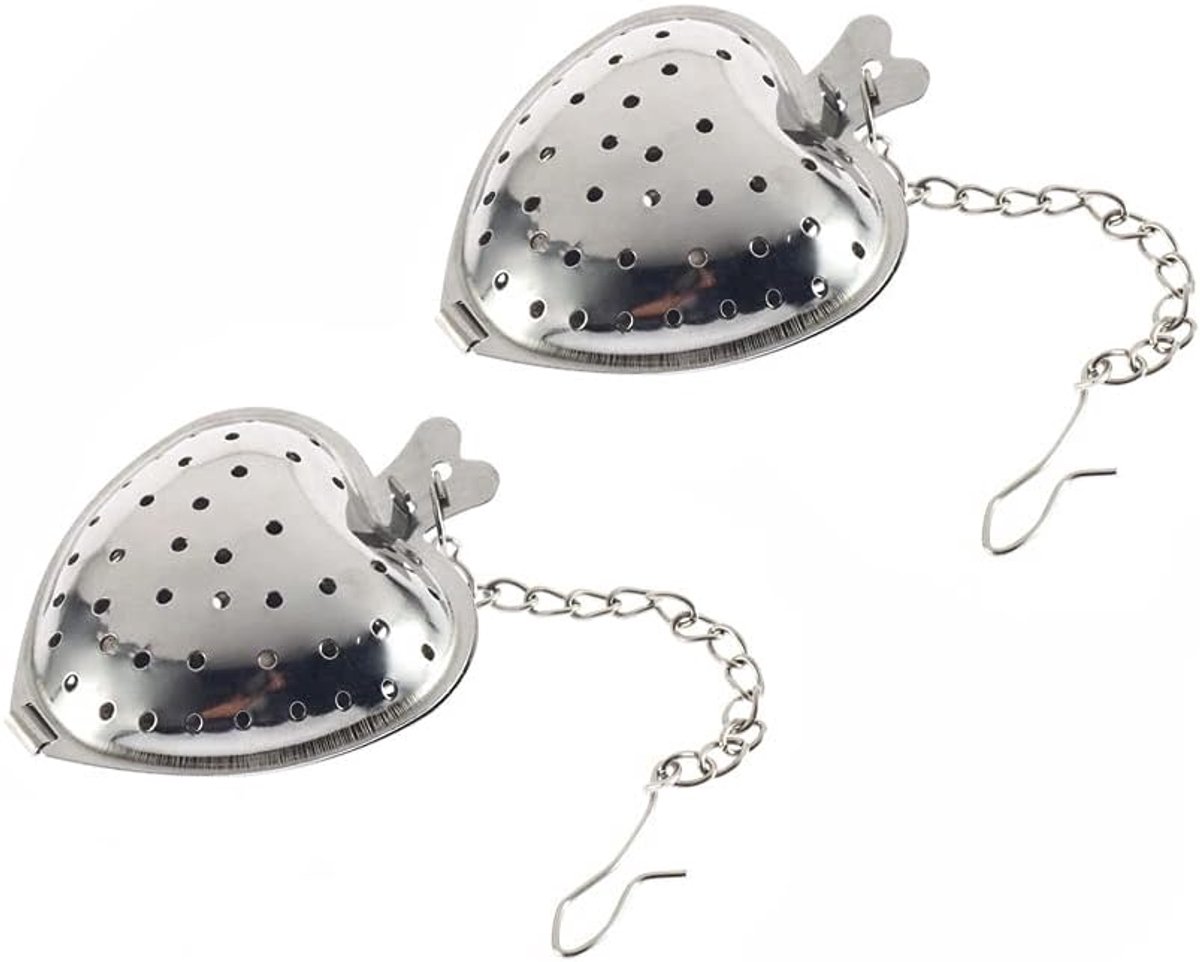 2pcs RVS Hartvormige Theeballen - 1.5 Inch Thee Infusers - Herbruikbare Mesh Theezeef met Touwketting voor Thee