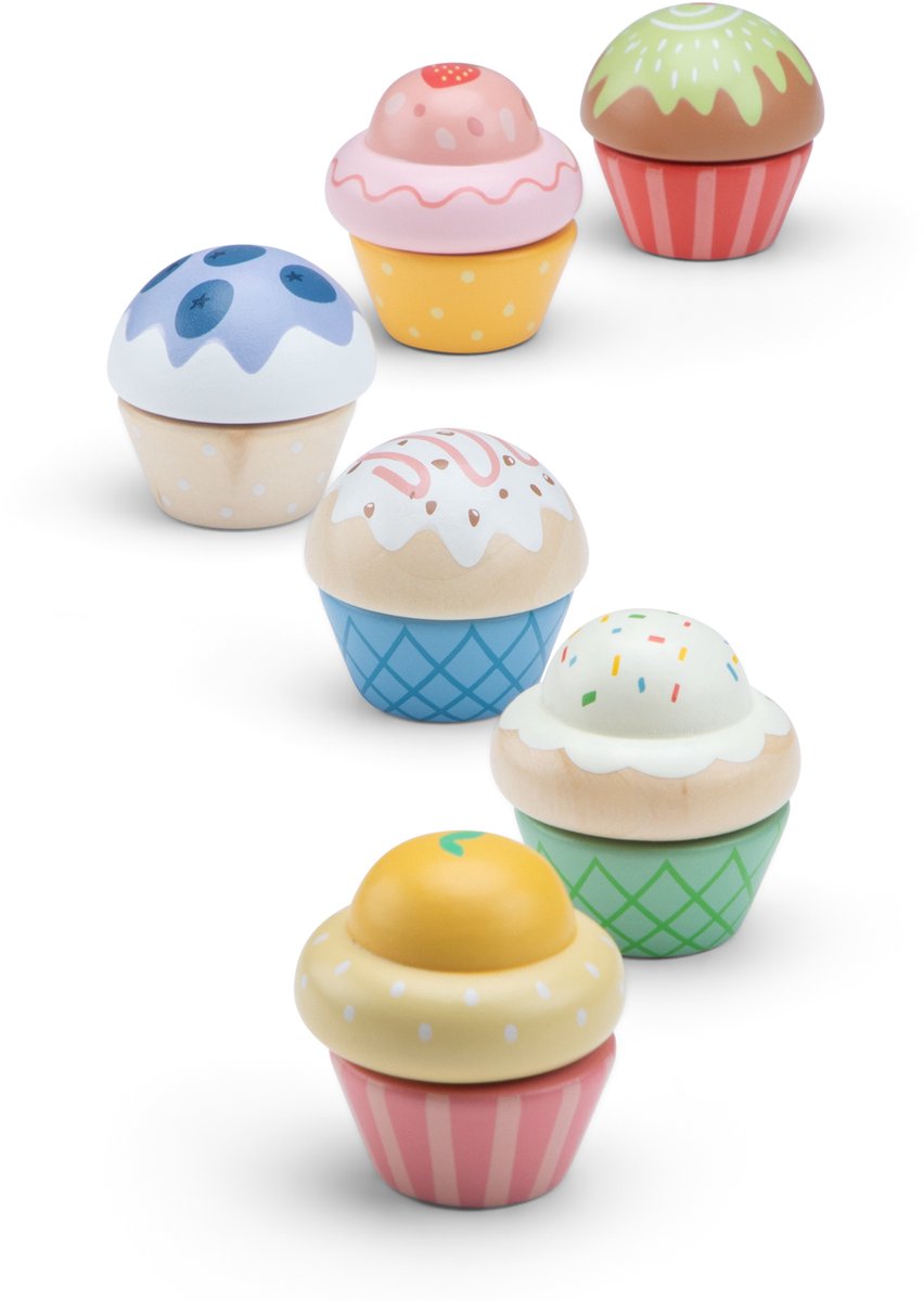 Woet® Houten Speelgoed Cupcakes Set - 6 Stuks - Speelgoedeten voor Kinderen - Rollenspel Keukenspeelgoed - Vanaf 2 Jaar — afbeelding 5