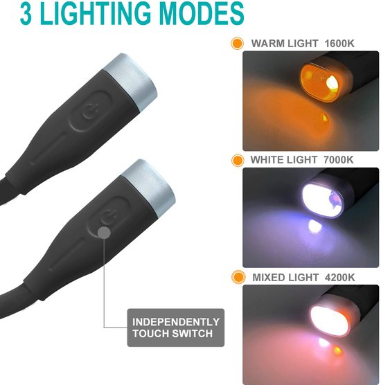 LED-neklamp, oplaadbaar via USB, handsfree, 4 superheldere LED-lampen, 3 instelbare helderheidsniveaus, perfect om in bed te lezen, te breien, te wandelen, te joggen en om 's avonds te ontspannen (zwart). van Merkloos — afbeelding 2
