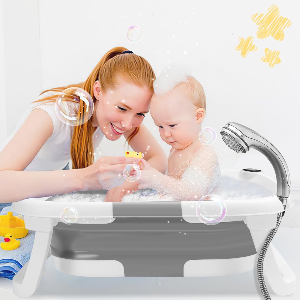 Opvouwbare Babybadkuip voor Baby's tot 36 maanden met Thermometer en Badmat - Praktische en Veilige Badervaring