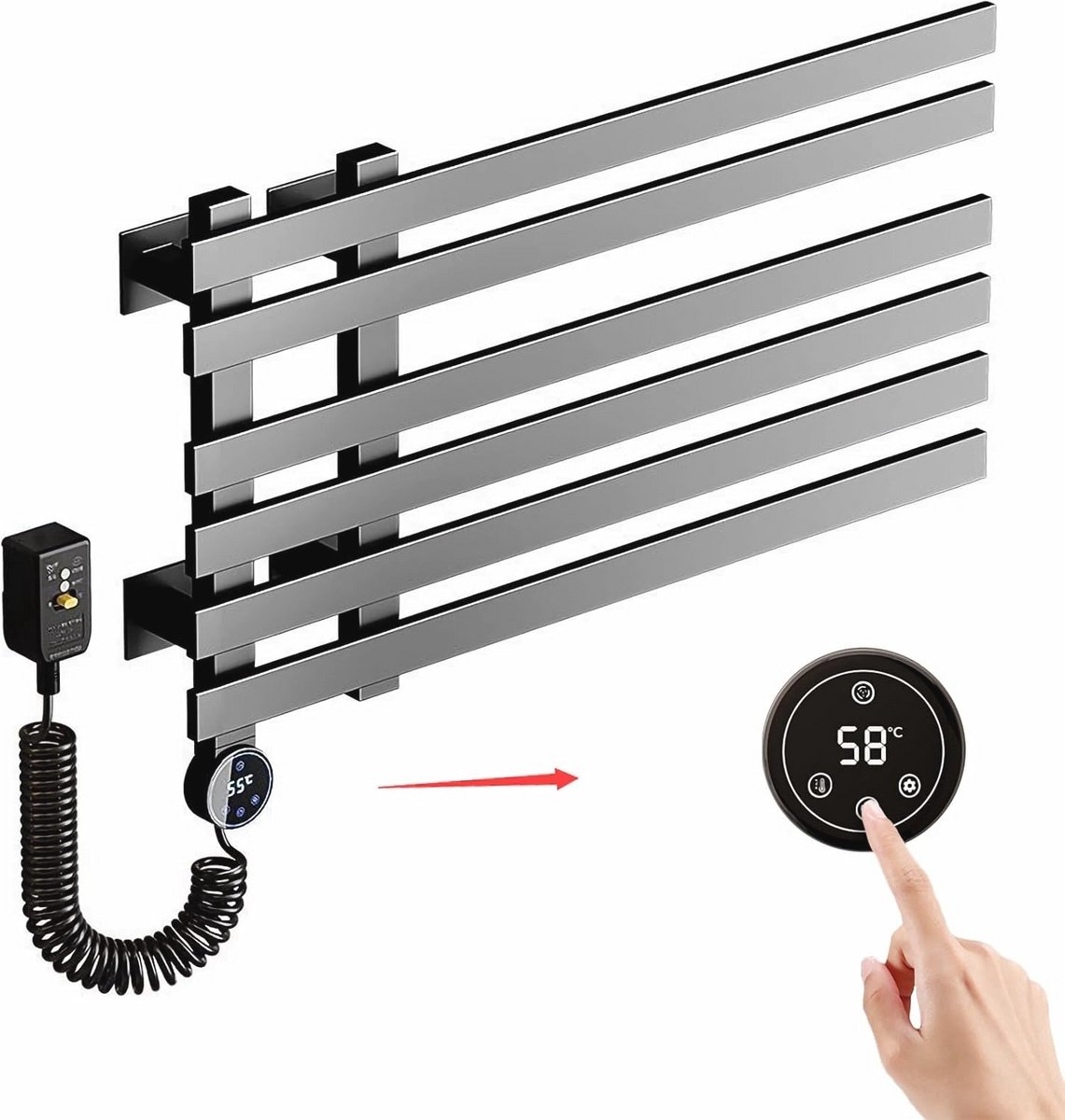Elektrische Handdoekradiator met Thermostaat en Timer - 60 x 39 cm, Verstelbare Warmte 45-70 °C