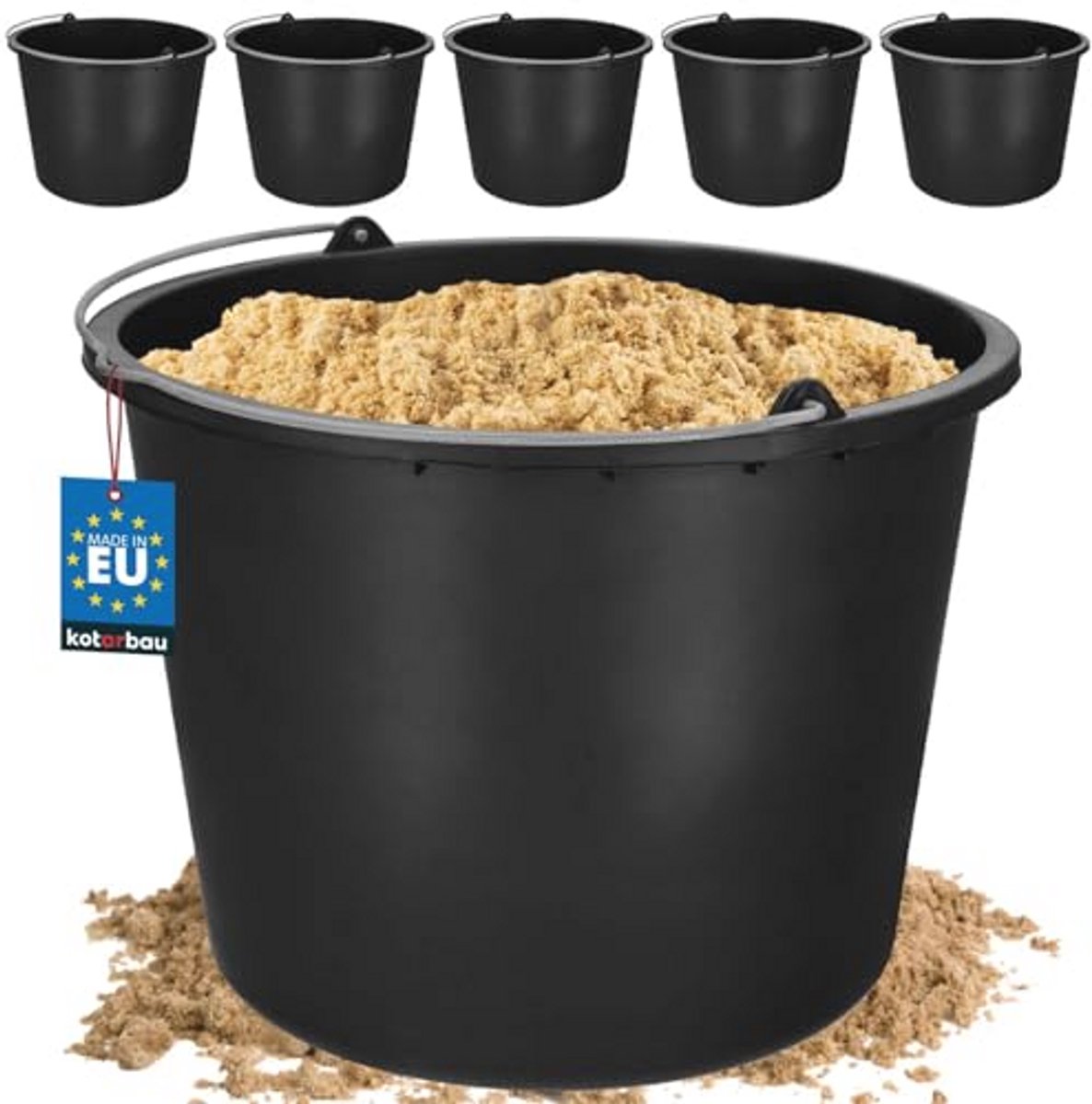 Set van 5 kunststof bouwemmers - 20 liter, voor mortel, water, en meer
