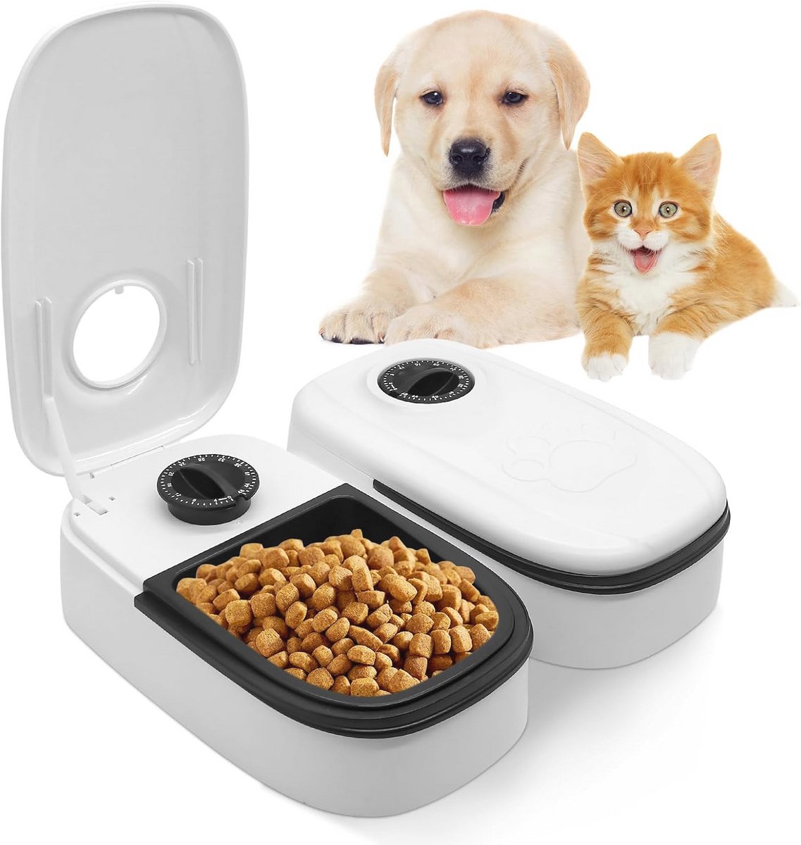 Voederautomaat voor katten met timer - 2 maaltijden, 700 ml, geautomatiseerde voederdispenser voor nat en droogvoer
