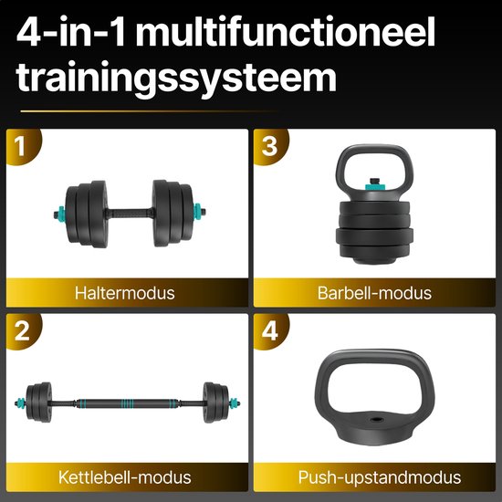 Luxari - Kettlebell de haute qualité - Réglable - de 2,25 à 10 kilos - Incl. 6 disques - Home Sports - Zwart - Kettlebell 10 kg - Dumbell 10 kg - Kettlebel