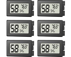 6-Pack Mini Hygrometer - Binnen - Meet Luchtvochtigheid & Temperatuur - Digitaal - In ℉ - Voor Terrarium & Glazen Potten - Klein Formaat