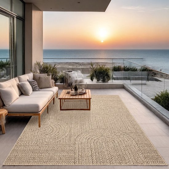 Tapis d'extérieur au style organique moderne – Marron – motifs semi-circulaires – Résistant aux intempéries et élégant – 300 x 400 cm