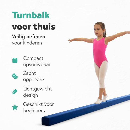 Alondy Gymnastiek Opvouwbare Evenwichtsbalk Evenwichtsbalk Balans Fitnessapparatuur voor Kinderen Training Gymnastiek Oefening (270 cm, blauw