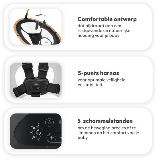 Deryan Baby Elektrische Wipstoel - Schommelstoel - Hout look - Bluetoothfunctie,Speaker en Afstandsbediening van Deryan — afbeelding 5