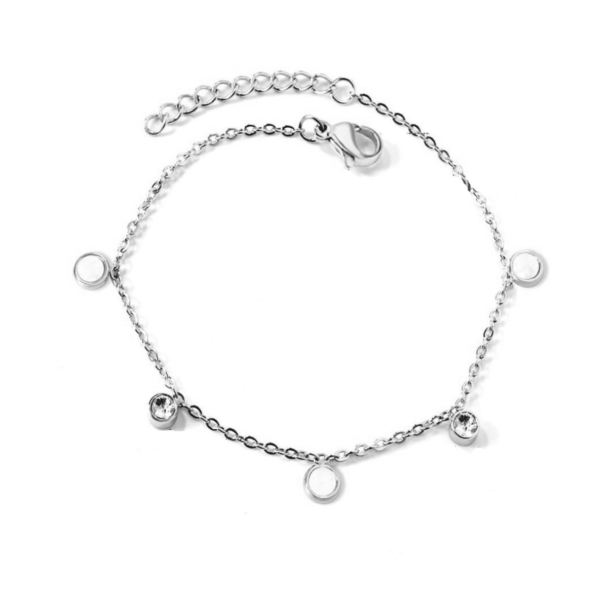 Planet Pink - Armband bedels diamantjes en parelmoer zilver - Stainless Steel - Roestvrij Staal rvs - Waterproof