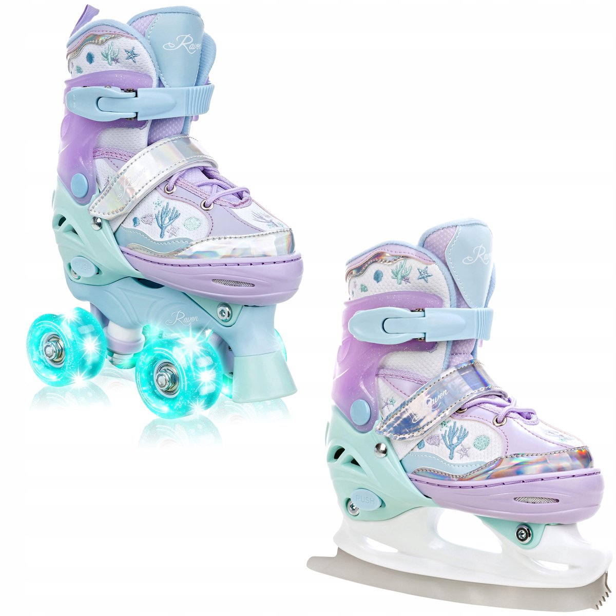 RAVEN Isla 2-in-1 Schaatsen/Rolschaatsen Violet LED Wielen Paars
