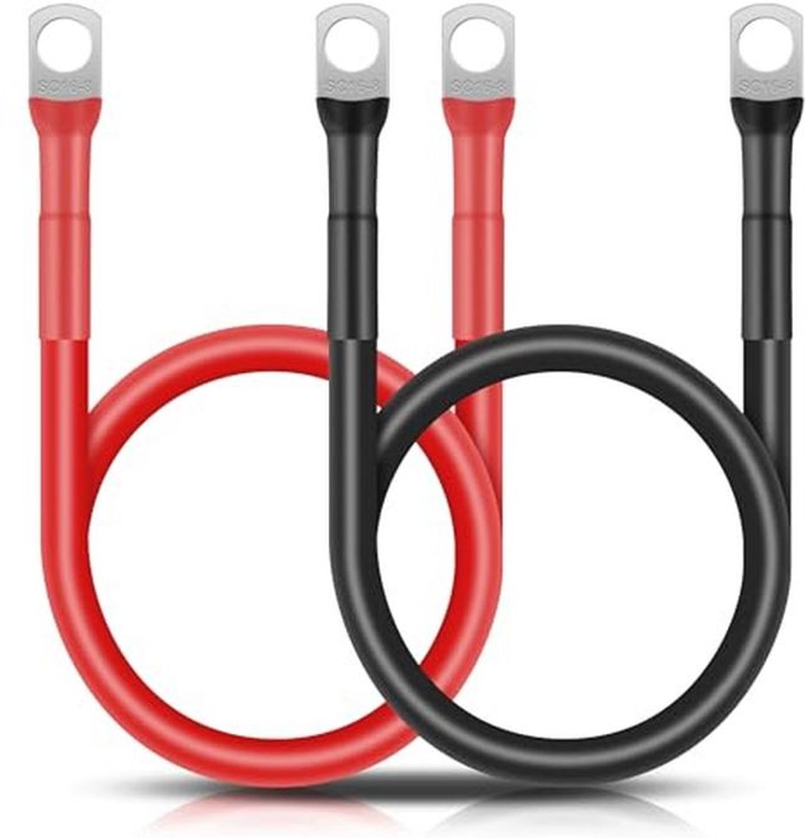 Batterijkabel 14 mm² 50 cm 12 V 6 AWG met M8 ringklemmen voor auto motorfiets marine zonne-energie - set van 2