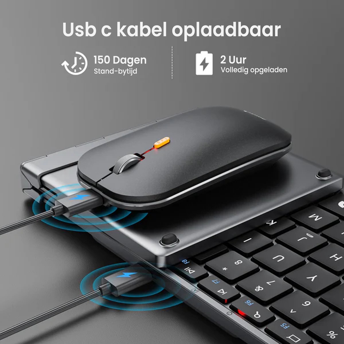 ProtoArc Opvouwbaar Bluetooth Toetsenbord en Muis - Space Grey thumbnail 5