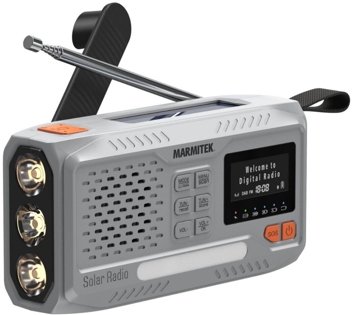 Marmitek RESQ 100 Noodradio - opwindbare en solar radio met DAB+/FM – Powerbank 4500 mAh (laden met 10W) – Kleurenscherm en LED-zaklamp – Spatwaterdicht en betrouwbaar – Onderdeel noodpakket - Ideaal bij stroomuitval of noodsituaties