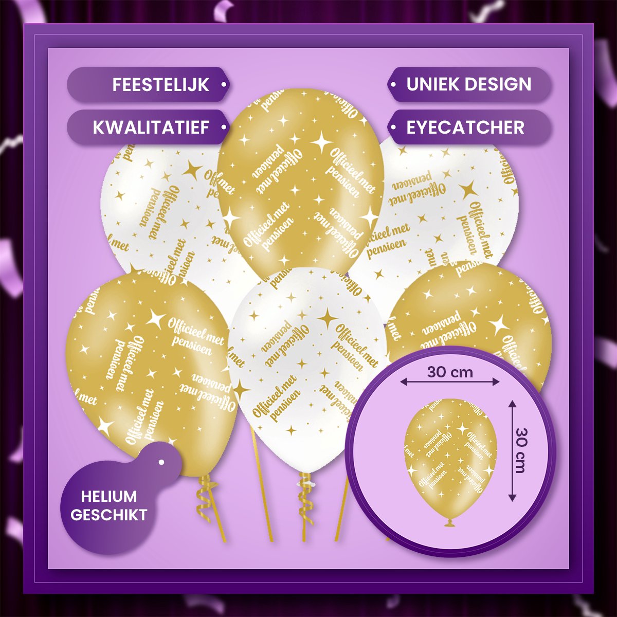 Q2P - Pensioen Ballon - Versiering - Wit & Goud - Folie Ballon - Feest Decoratie - Helium Ballonnen - 6 Stuks — afbeelding 2