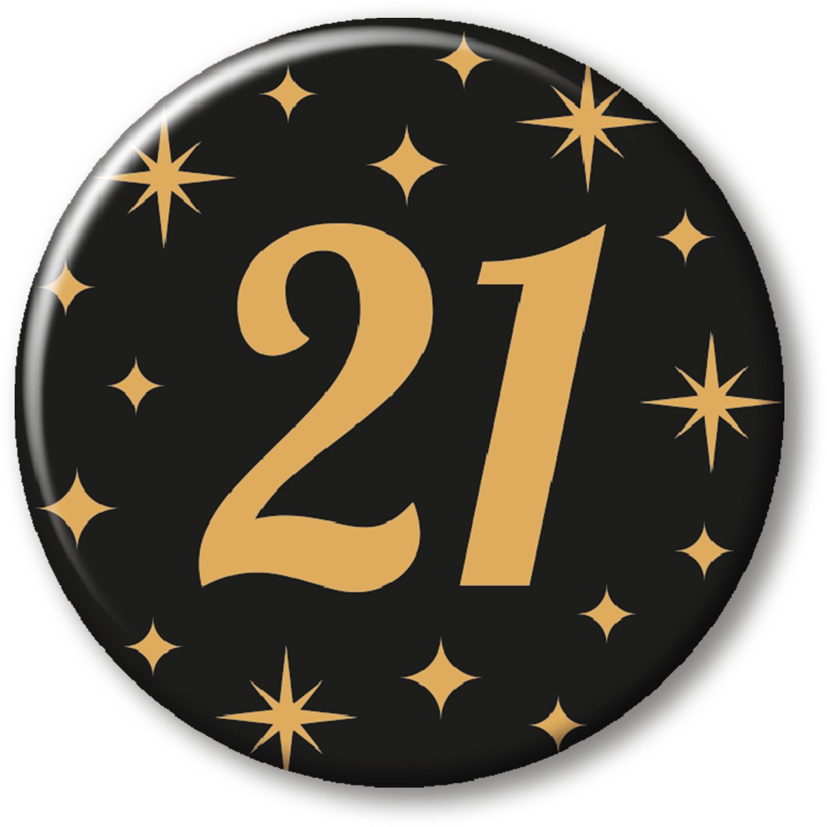 Q2P - 21 Jaar Rozet - Verjaardag Versiering - Zwart & Goud - Feest - Buttons - Rosette