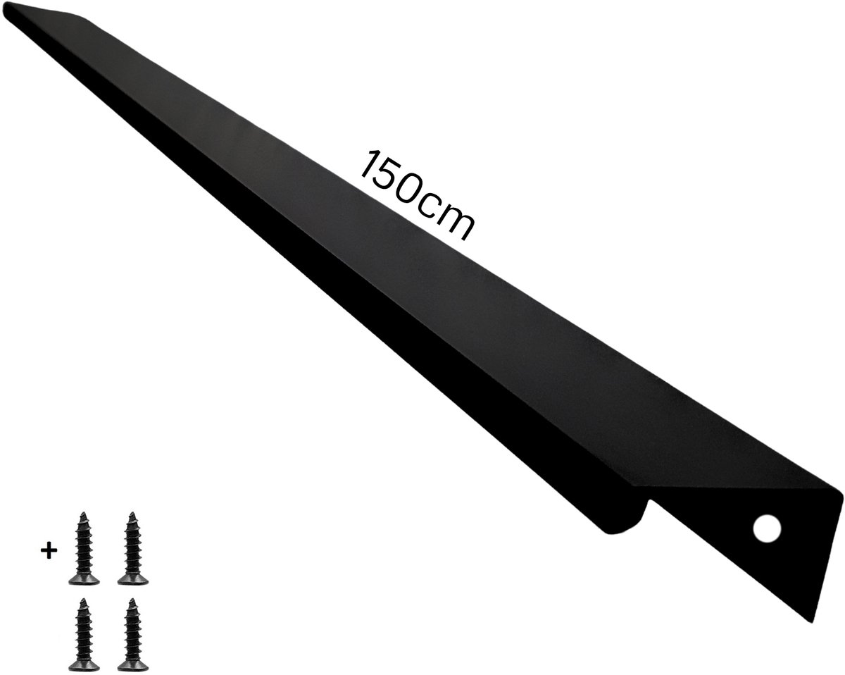 Handgreep Plat Zwart 150 cm – Meubelgreep & Deurgreep voor Kast, Keuken, Lade en Badkamer - Inclusief Schroeven