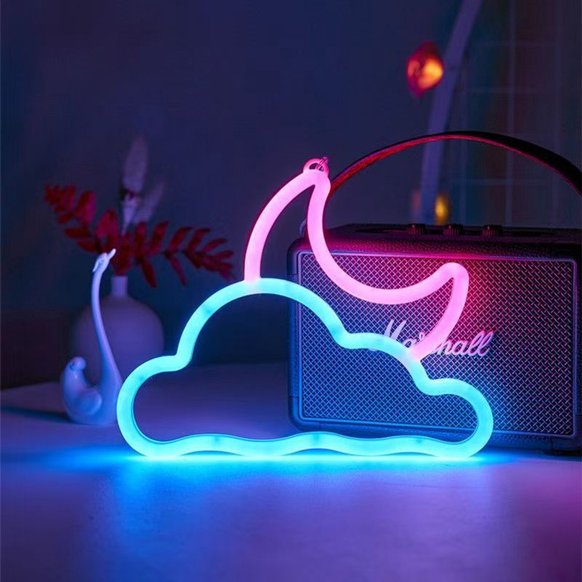 Daity 1 Pack - LED-neonlamp, decoratieve neonlamp, nachtlamp, neonlamp op batterijen/USB, wandlamp voor de slaapkamer, nachtlampje voor kinderen