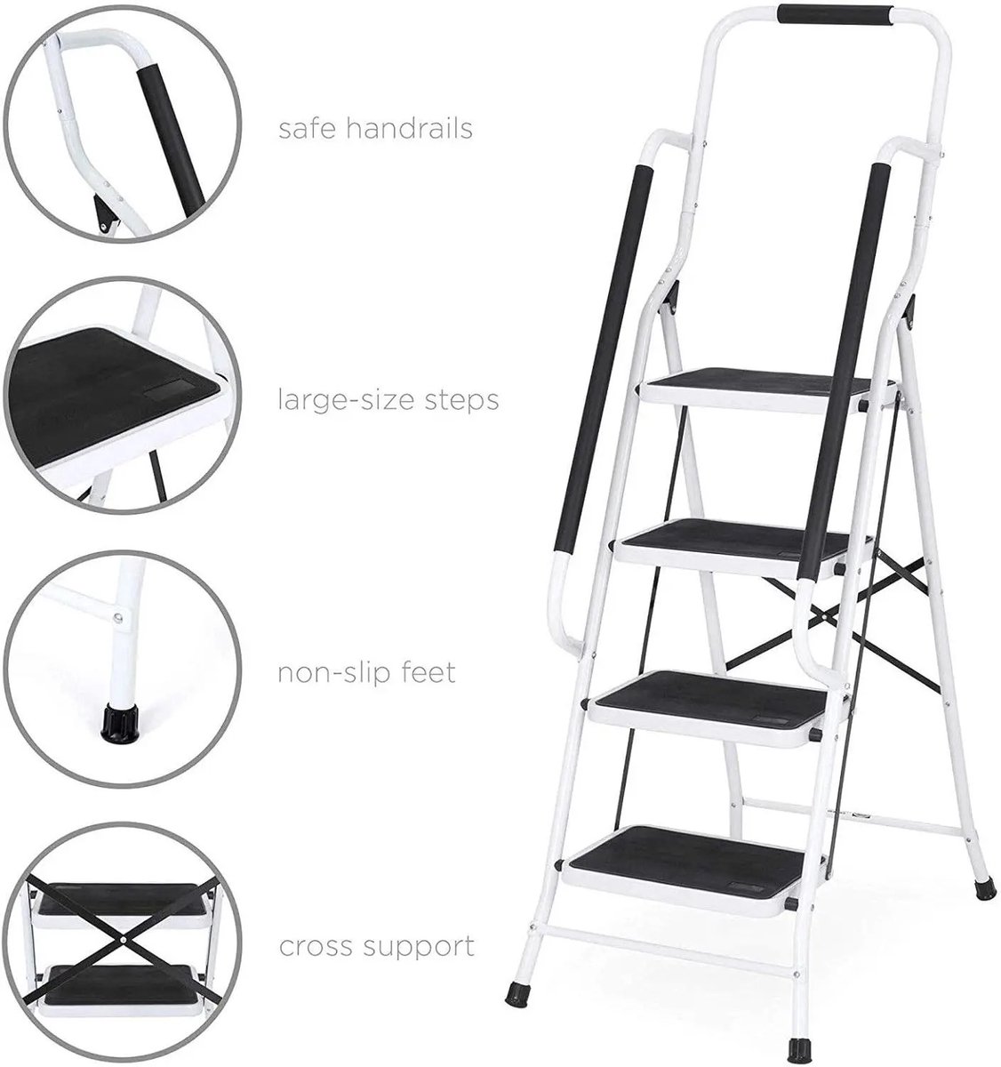 Milova Ladder - Keukentrapje - 4 treden met leuning - Vouwladder - Huishoudtrap - Anti slip – foto 4