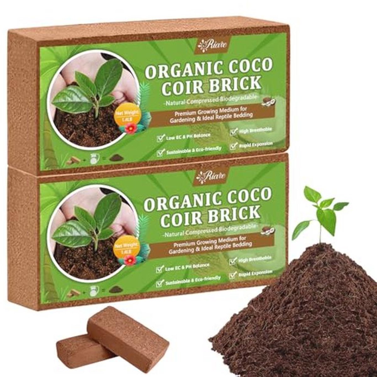 Biologische Kokos Bakstenen voor Tuin - Natuurlijke Gecomprimeerde Kokossteen 16L Substraat