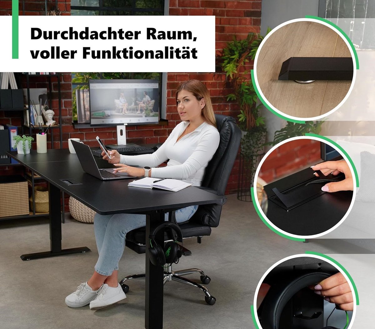 Electric Desk ProTrani – In hoogte verstelbaar hoekbureau elektrisch met 2 motoren, 3 geheugenstanden, groot en stabiel bureau voor thuiskantoor en gaming – zwart modern design