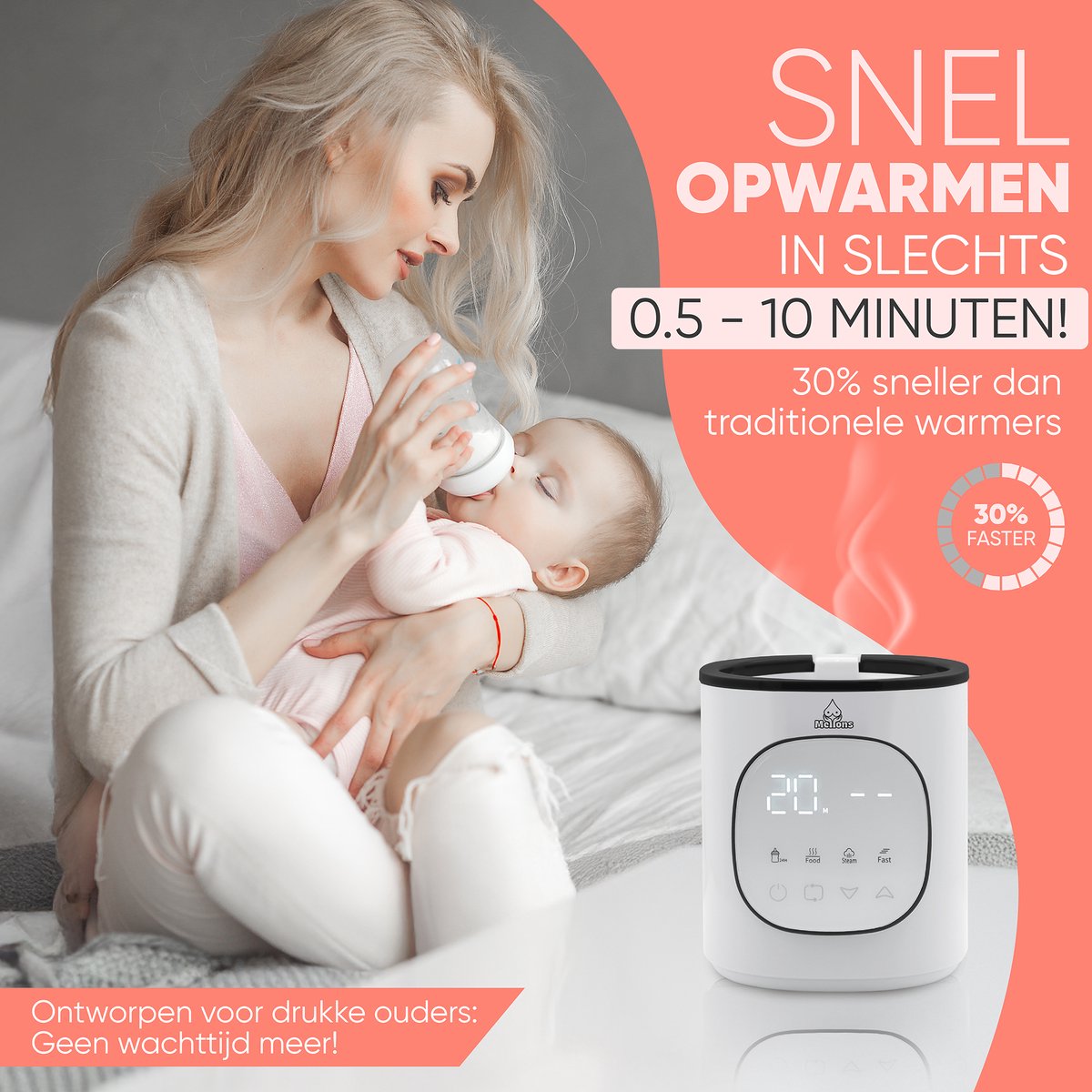 Mellons Flessenwarmer - Fles verwarmer 37°C tot 80°C thumbnail 3
