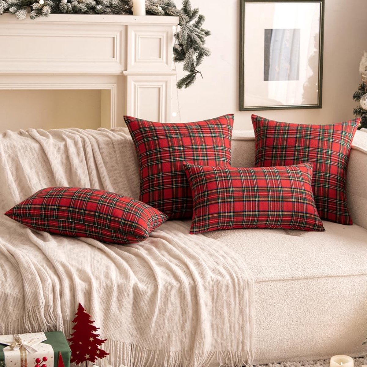 2 stuks - Kussensloop - Klassieke kerst geruite kussensloop - Boerderij klassiek geruit decoratief bankkussen - Kerstdecoratie - Rood - 45 x 45 cm - Geschikt voor banken, woonkamers, bedden, auto's - Kusseninleg niet inbegrepen – foto 3