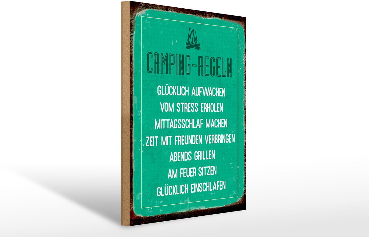 Holzschild Retro 30x40cm Camping Regeln Schild