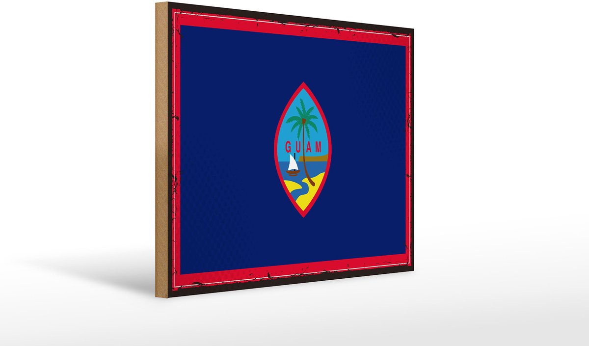 Holzschild Flagge Guams 40x30cm Retro Flag of Guam