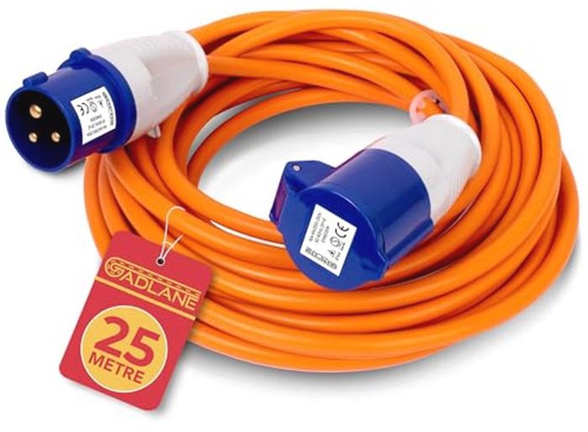 Verlengkabel 25 m voor Camping - Robuuste 16 ampère 240 V CEE Kabel - Goed Zichtbare Oranje Stroomkabel