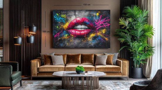 Peinture sur toile Graffiti - Lèvres colorées - 120x80x2 cm