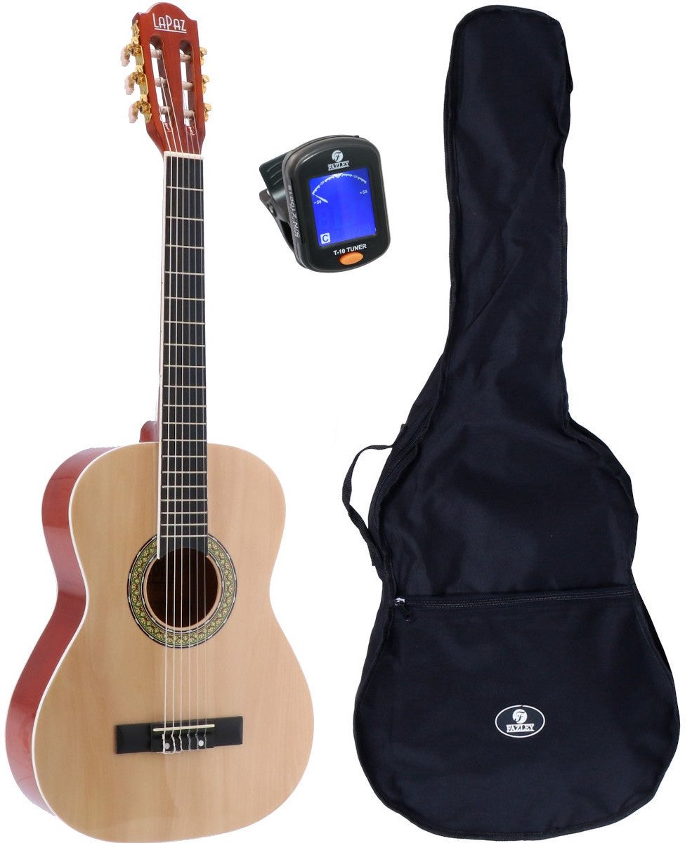 LaPaz 002 NT klassieke gitaar 3/4-formaat naturel + gigbag + stemapparaat