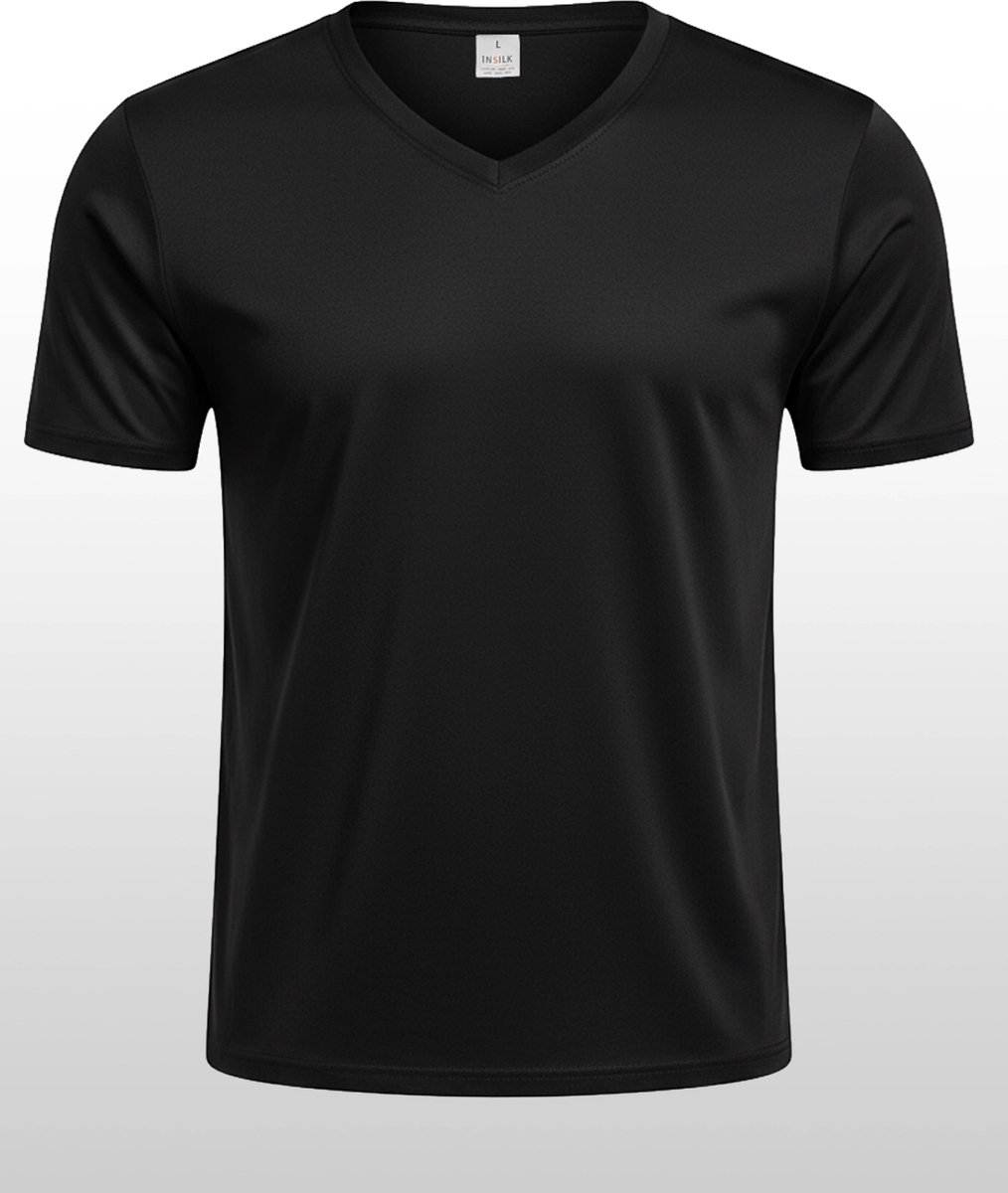 Zijden Heren T-Shirt V-Hals - inSilk Silkbasics - 100% Zijde - Zwart - Maat M