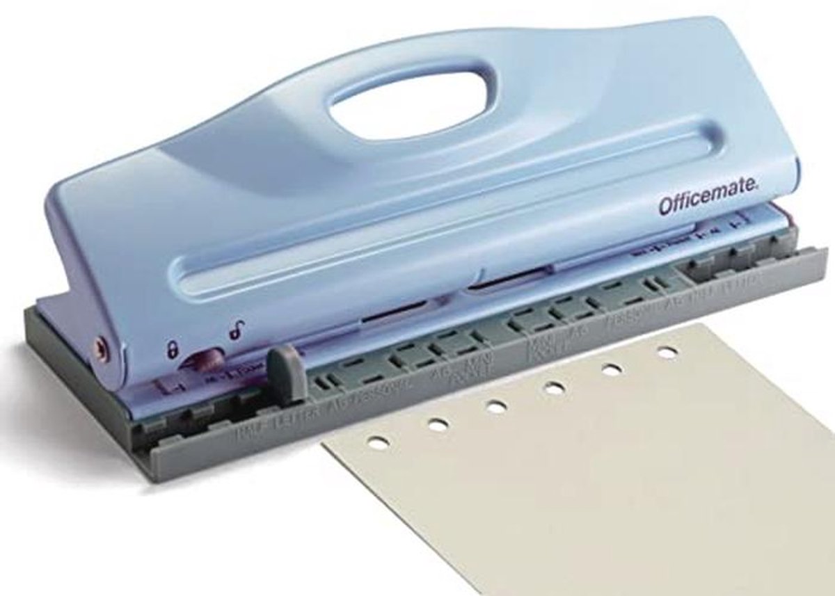 Verstelbare 6-gaats perforator voor planners en mappen - Blauw - 8 vel capaciteit