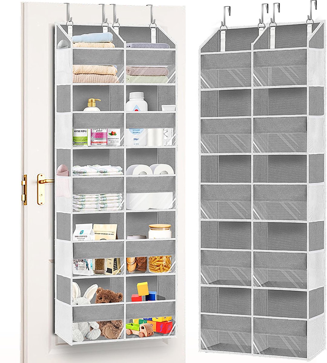 YONO Deur Organizer XL - 10 Vakken - Hangende Opberger - Deurrek Kast - Opbergzak - Hangrek - Grijs
