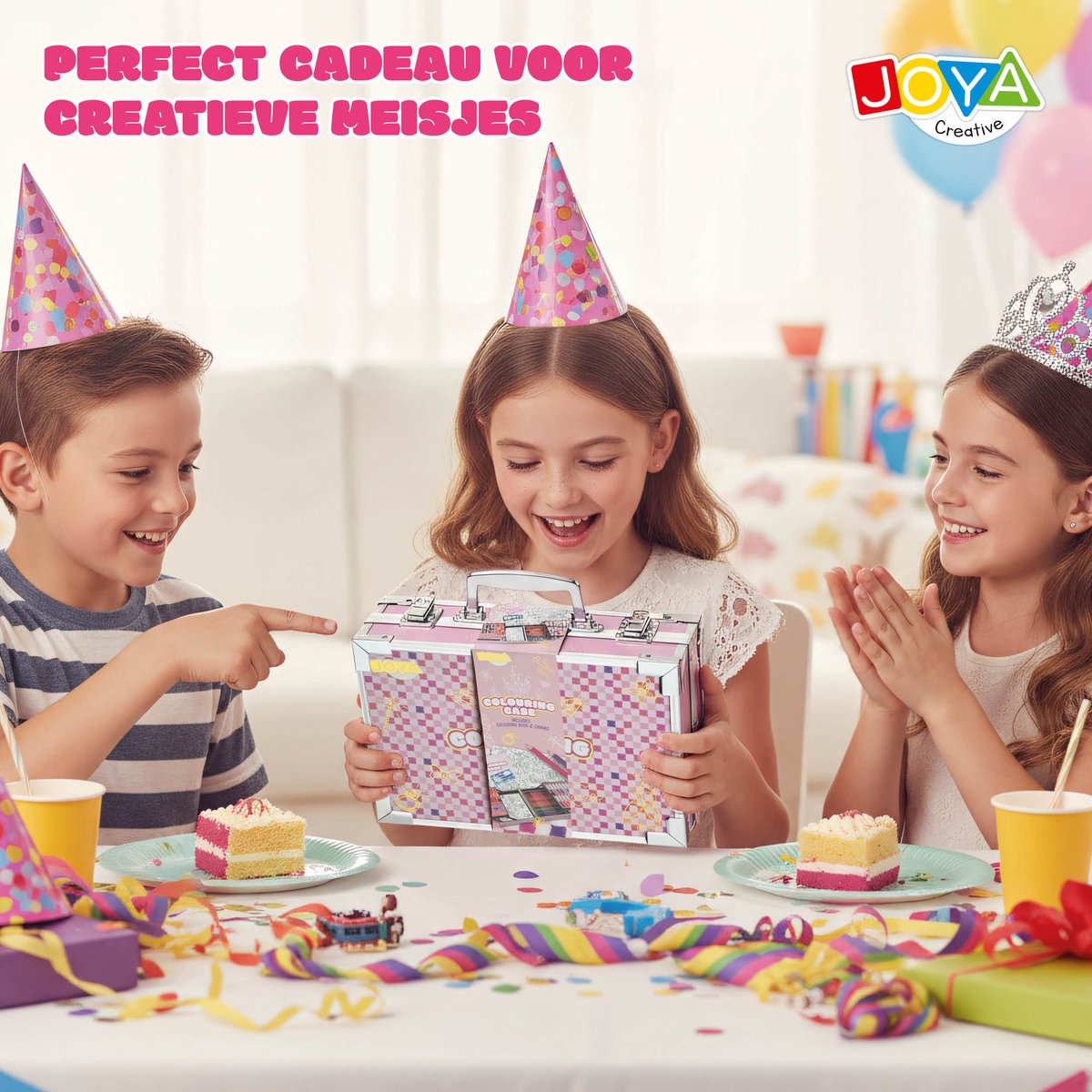 Luxe Kleurkoffer voor Meisjes - Aluminium Schilder- en Teken Koffer - Stiften, Kleurpotloden, Markers, Aquarel Napjes, Krijtjes, Penselen, Canvas & Kleurboek - Creatief Knutselpakket in Koffer - Cadeau voor meisjes vanaf 3 jaar - Joya Creative — afbeelding 9