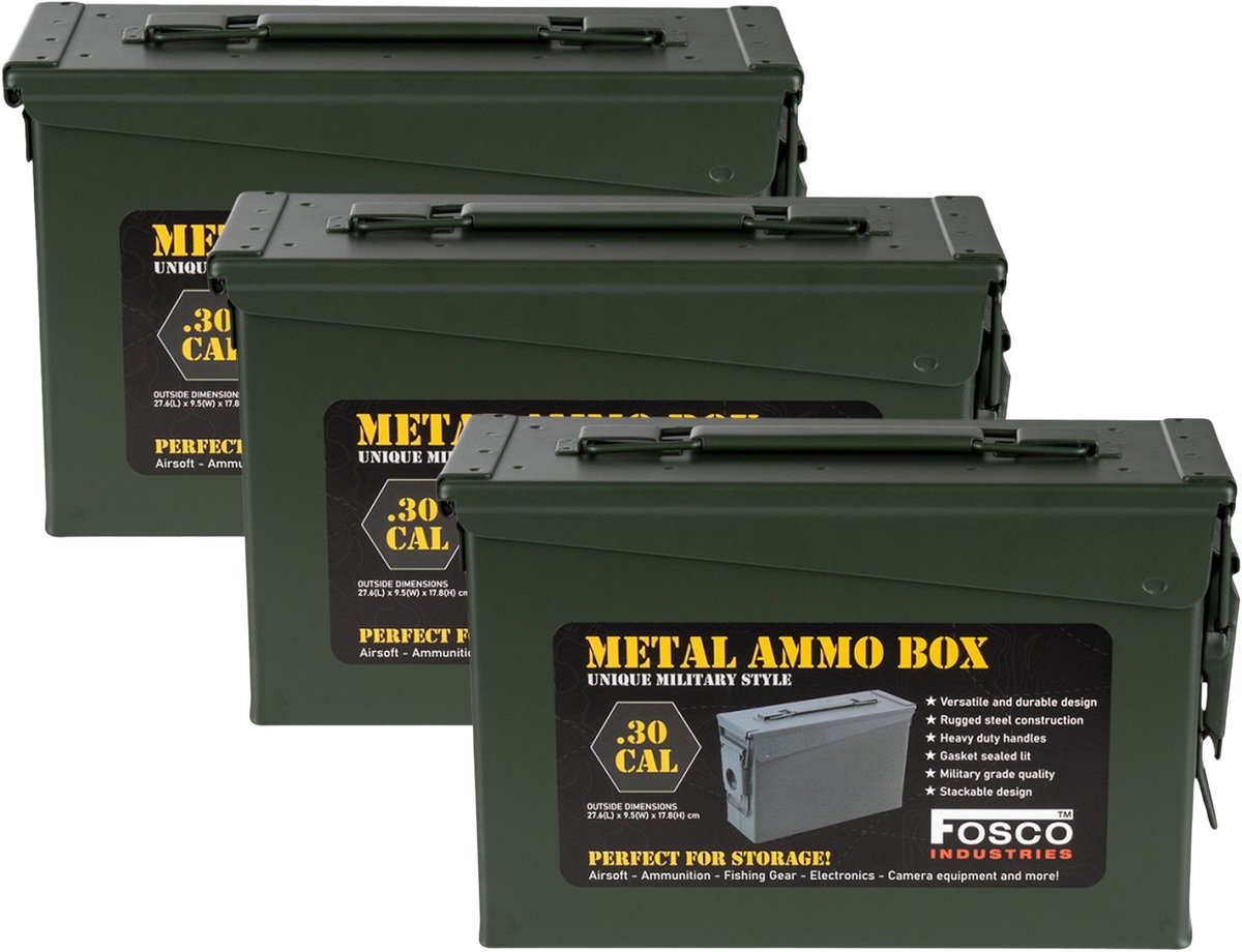 Fosco industries opberg box- 3x - groen - 3,8 liter - 28 x 10 x 18 cm - staal