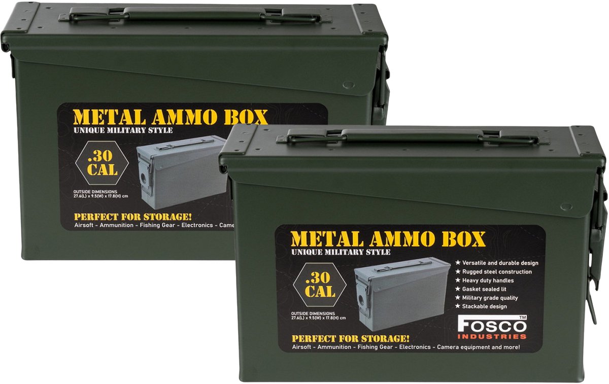 Fosco industries opberg box - 2x - groen - 3,8 liter - 28 x 10 x 18 cm - staal