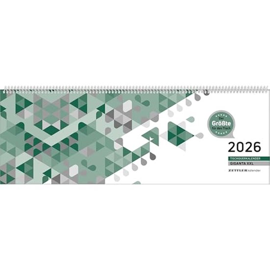 Tischquerkalender XXL 2026 - 42,2x14,8 cm - 1 Week on 2 Pages - Office ...