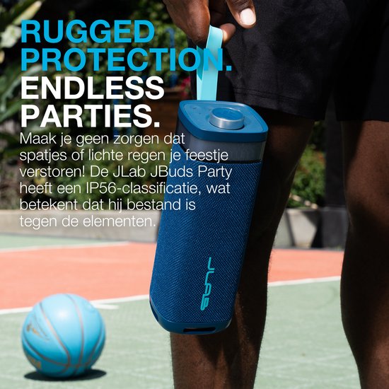 JLab Jbuds Bluetooth Speaker Draadloos - Draagbare Muziekbox - 12 uur Batterijduur - 30 Watt - Bass Boost - IPX6 Waterproof - Multipairing - Instelbare Party Lights - App Equalizer - Blauw