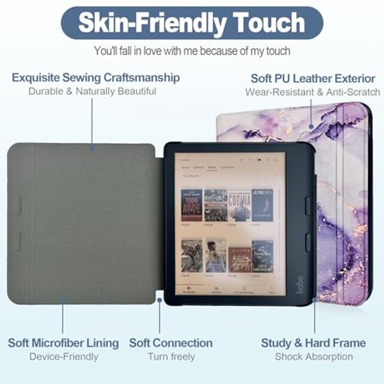 Ultra Slim Hoes voor Kobo Libra Colour en Tolino Vision met Auto Sleep/Wake Functie - Lilac Marmo — afbeelding 3