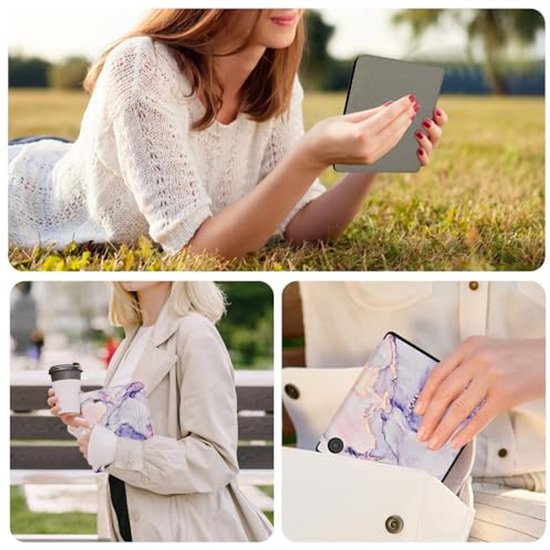 Ultra Slim Hoes voor Kobo Libra Colour en Tolino Vision met Auto Sleep/Wake Functie - Lilac Marmo — afbeelding 2