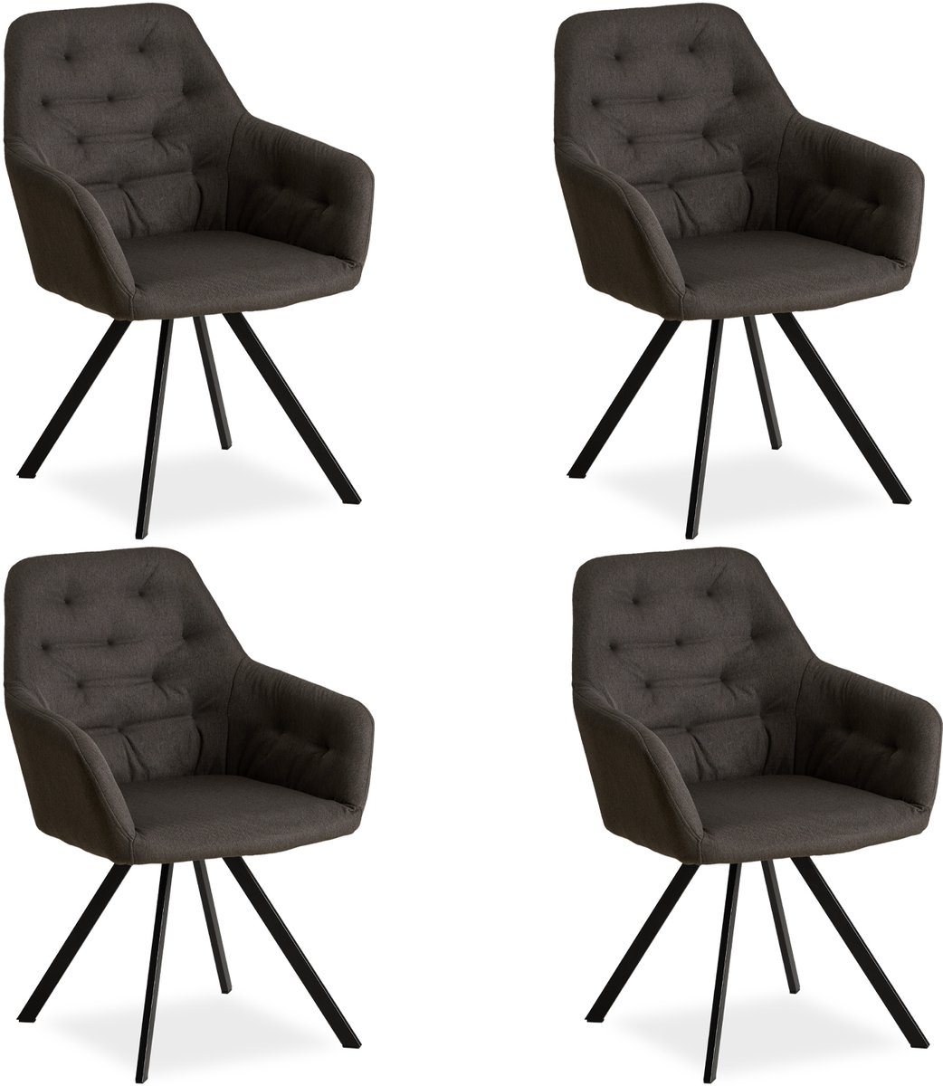 Homestyle4u Eetkamerstoelen van Linnen - 4 Stoelen - met armleuningen - Antraciet