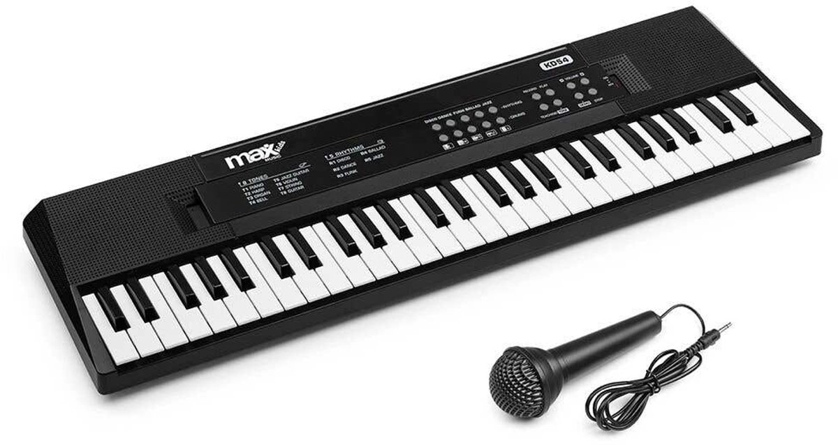 Keyboard Piano - MAX KD54 Keyboard met 54 toetsen - Kinder piano - Oplaadbare accu - Zwart