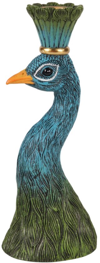 Baroque - Bougeoir - Bougeoir Paon 16,5 cm - Blue - Résine - 16,5 x 5,5 x 6,8 cm - Polyrésine